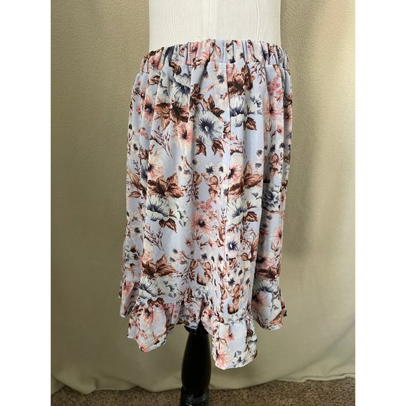 To Be Spoiled Girls Blue Floral Sheer Overlay Ruffle Bottom Skirt - Picture 3 of 11